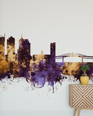 Auckland New Zealand Skyline Purple & Gold Wallpaper