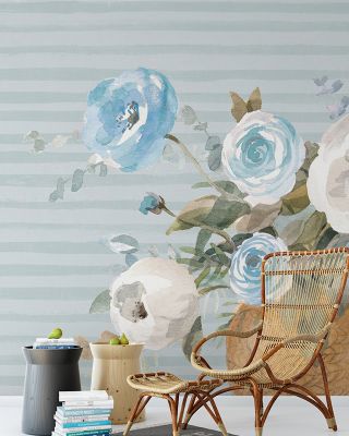Baby Blue and Bouquet Floral Wallpaper