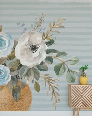 Baby Blue and Bouquet Floral Wallpaper