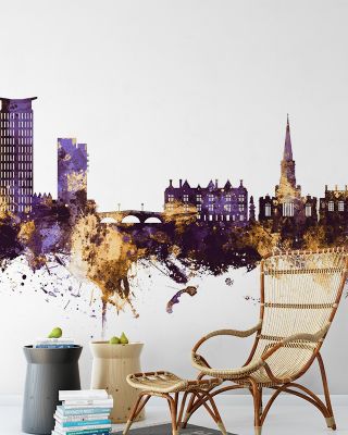 Bedford England Skyline Purple & Gold Wallpaper