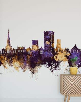 Bedford England Skyline Purple & Gold Wallpaper