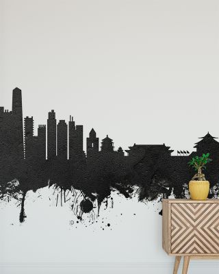 Beijing Skyline Black & White Wallpaper
