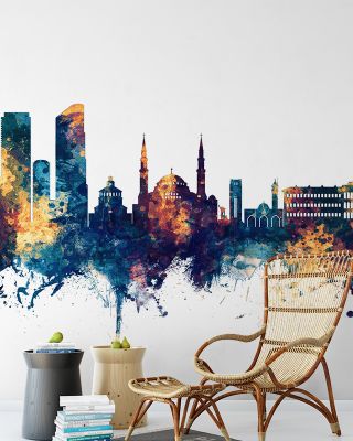 Beirut Lebanon Skyline Blue & Bronze Wallpaper