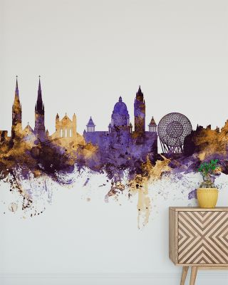 Belfast Northern Ireland Skyline Purple & Gold Wallpaper