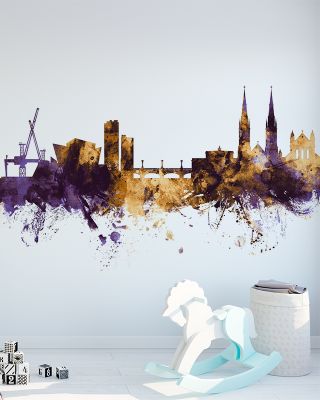 Belfast Northern Ireland Skyline Purple & Gold Wallpaper