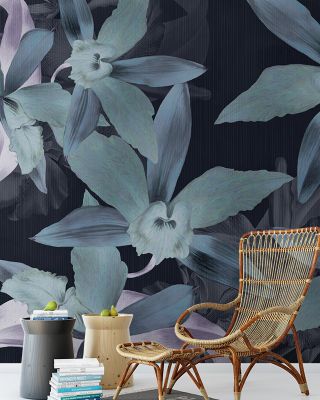 Big Orchids Dark Green Floral Wallpaper