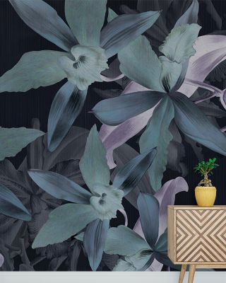 Big Orchids Dark Green Floral Wallpaper