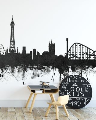 Blackpool England Skyline Black & White Wallpaper