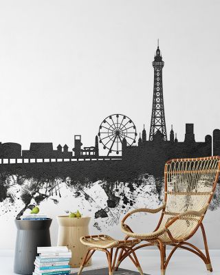 Blackpool England Skyline Black & White Wallpaper