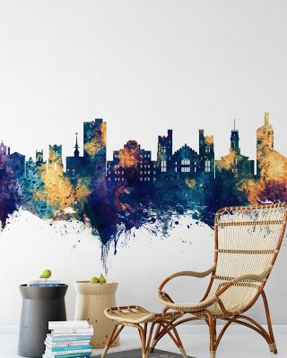 Boulder Colorado Skyline Blue & Bronze Wallpaper - Maps & Cities Design