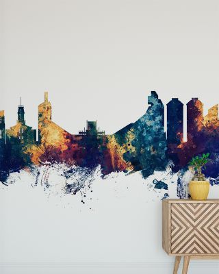 Boulder Colorado Skyline Blue & Bronze Wallpaper - Maps & Cities Design