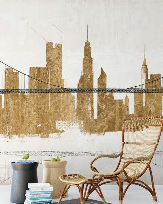 Bridge and Skyline Gold Wallpaper - Maps & Cities Design