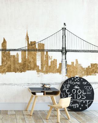 Bridge and Skyline Gold Wallpaper - Maps & Cities Design