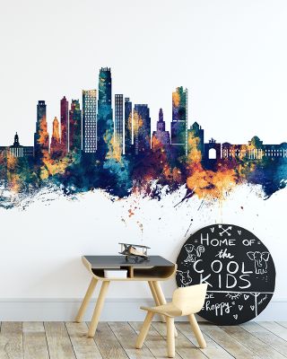Brooklyn New York Skyline Blue & Bronze Wallpaper - Maps & Cities Design