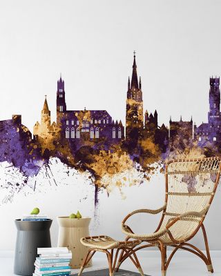 Bruges Belgium Skyline Purple & Gold Wallpaper - Maps & Cities Design