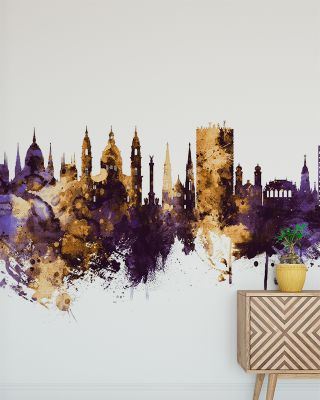 Budapest Skyline Purple & Gold Wallpaper - Maps & Cities Design