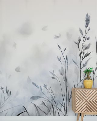 Calm Breathing Gray Plant Nature Wallpaper - Tranquil Botanical Design