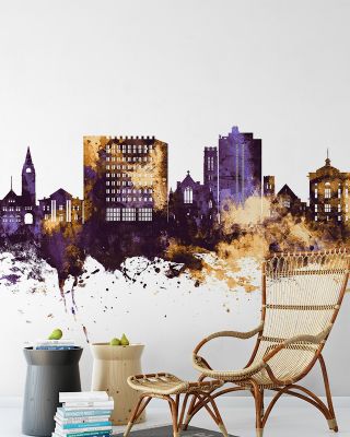 Cheyenne Wyoming Skyline Purple & Gold Wallpaper - Maps & Cities Design