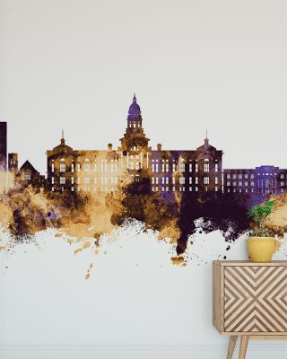 Cheyenne Wyoming Skyline Purple & Gold Wallpaper - Maps & Cities Design