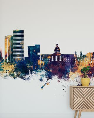 Columbia South Carolina Skyline Blue & Bronze Wallpaper - Maps & Cities Design