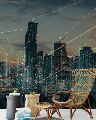 Connected Cityscape City View Wallpaper - Modern Maps & Cities Design