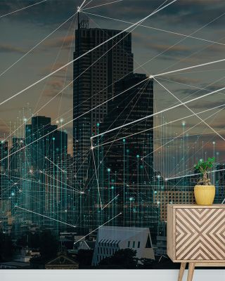 Connected Cityscape City View Wallpaper - Modern Maps & Cities Design