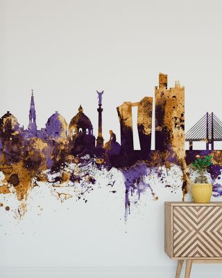 Copenhagen Skyline Purple & Gold Wallpaper - Maps & Cities Design