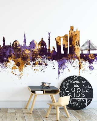 Copenhagen Skyline Purple & Gold Wallpaper - Maps & Cities Design