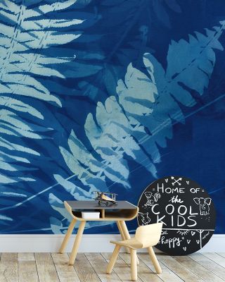 Cyanotype Fern Leaf Nature Wallpaper - Botanical Design