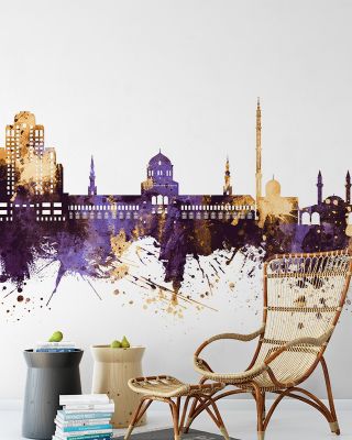 Damascus Syria Skyline Purple & Gold Wallpaper - Maps & Cities Design