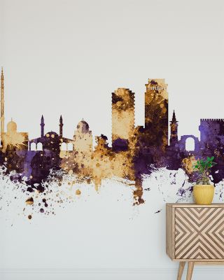 Damascus Syria Skyline Purple & Gold Wallpaper - Maps & Cities Design