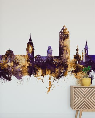 Darmstadt Skyline Purple & Gold Cityscape Wallpaper