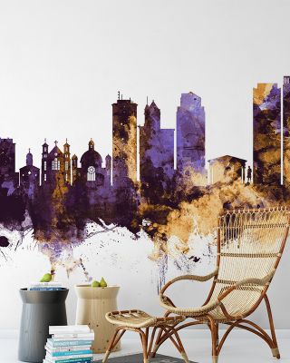 Dayton Ohio Skyline Purple & Gold Cityscape Wallpaper