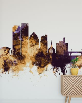 Dayton Ohio Skyline Purple & Gold Cityscape Wallpaper