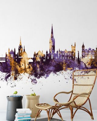 Derry Northern Ireland Skyline Purple & Gold Cityscape Wallpaper