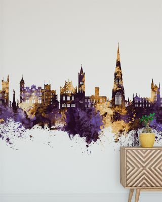 Derry Northern Ireland Skyline Purple & Gold Cityscape Wallpaper