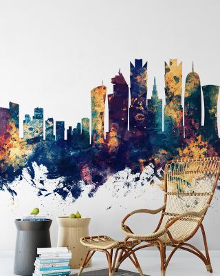 Doha Qatar Skyline Blue & Bronze Cityscape Wallpaper
