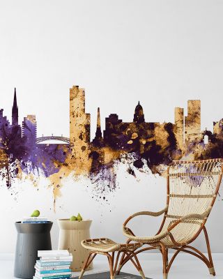 Dublin Ireland Skyline Purple & Gold Cityscape Wallpaper