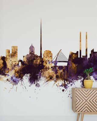 Dublin Ireland Skyline Purple & Gold Cityscape Wallpaper
