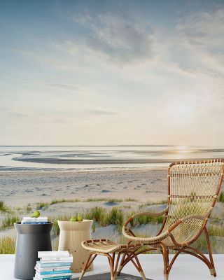 Tranquil Dune Beach Sunset Coastal Wallpaper