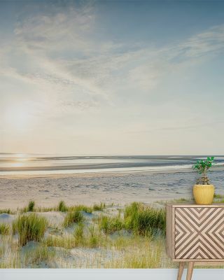 Tranquil Dune Beach Sunset Coastal Wallpaper
