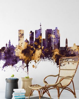 Vibrant Durban South Africa Skyline Purple & Gold Wallpaper