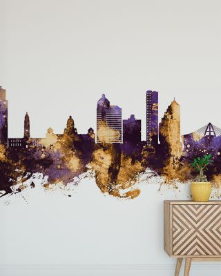 Vibrant Durban South Africa Skyline Purple & Gold Wallpaper