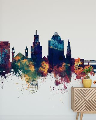 Historic Durham North Carolina Skyline Blue & Bronze Wallpaper