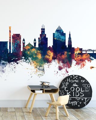 Historic Durham North Carolina Skyline Blue & Bronze Wallpaper