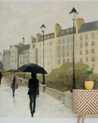 Romantic Eiffel in the Rain with Marsala Umbrella Wallpaper