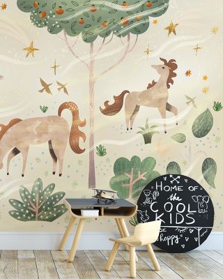Enchanted Horses in Ecru Wallpaper