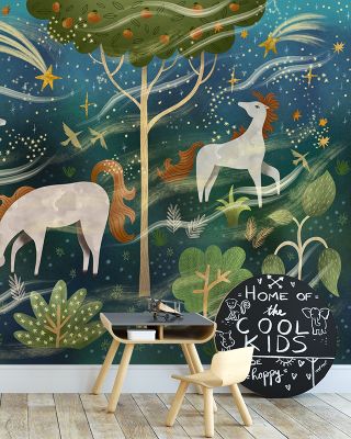 Enchanted Horses in Midnight Blue Wallpaper