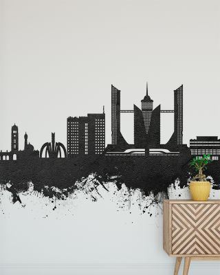 Faislabad Pakistan Skyline Black & White Wallpaper