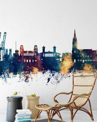 Felixstowe England Skyline Blue & Bronze Wallpaper